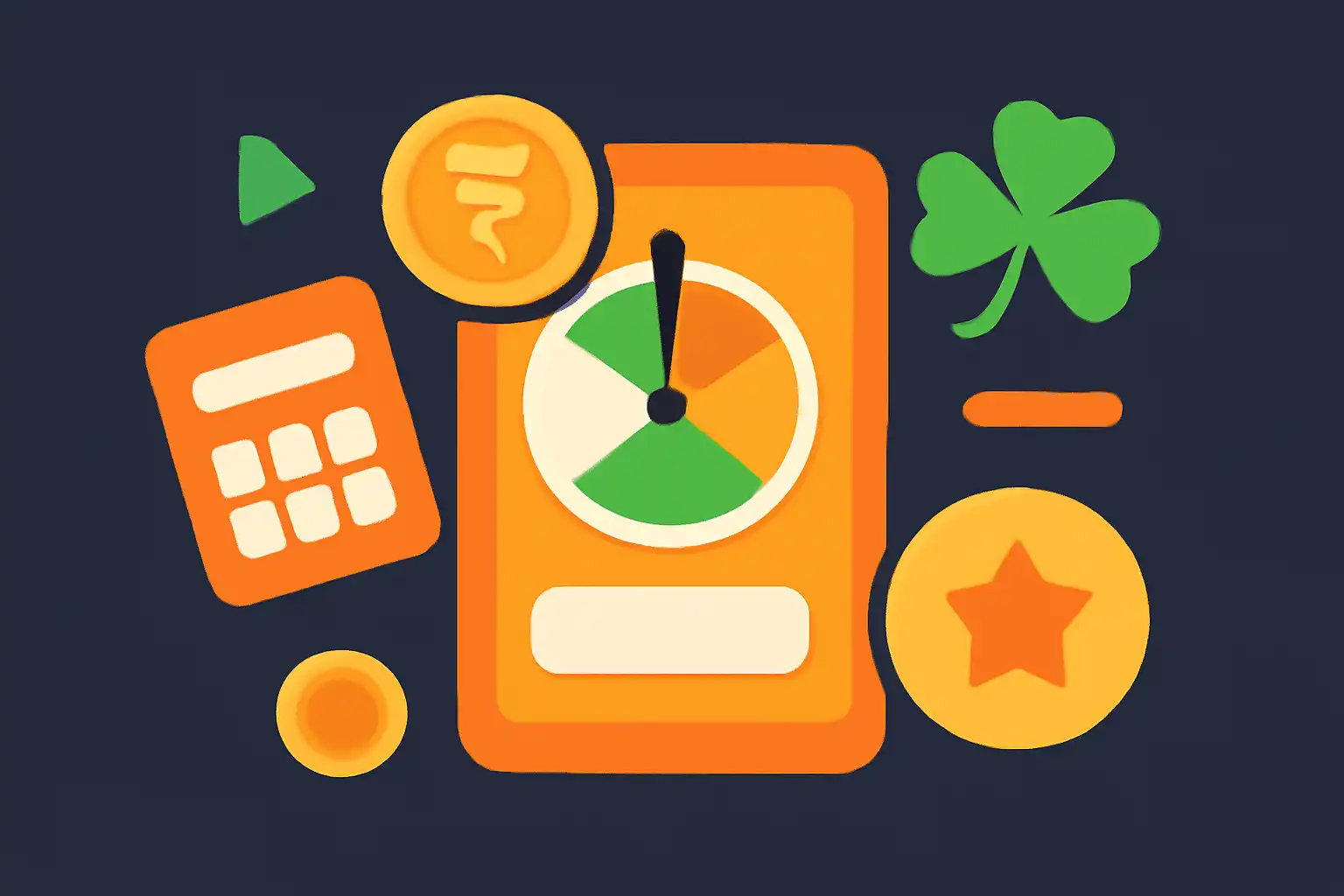 Hero illustration: Tiranga Lottery, modern flat design, dark background, brand-neutral, icons and shapes only, no text