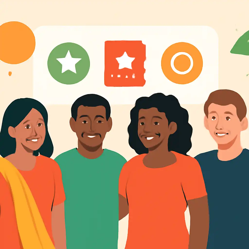 Group of diverse users smiling: Tiranga Lottery community photo